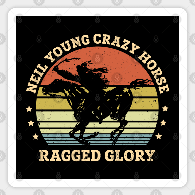 Young And Crazy Horse Ragged Glory Vintage Sticker by Symmetry Stunning Portrait